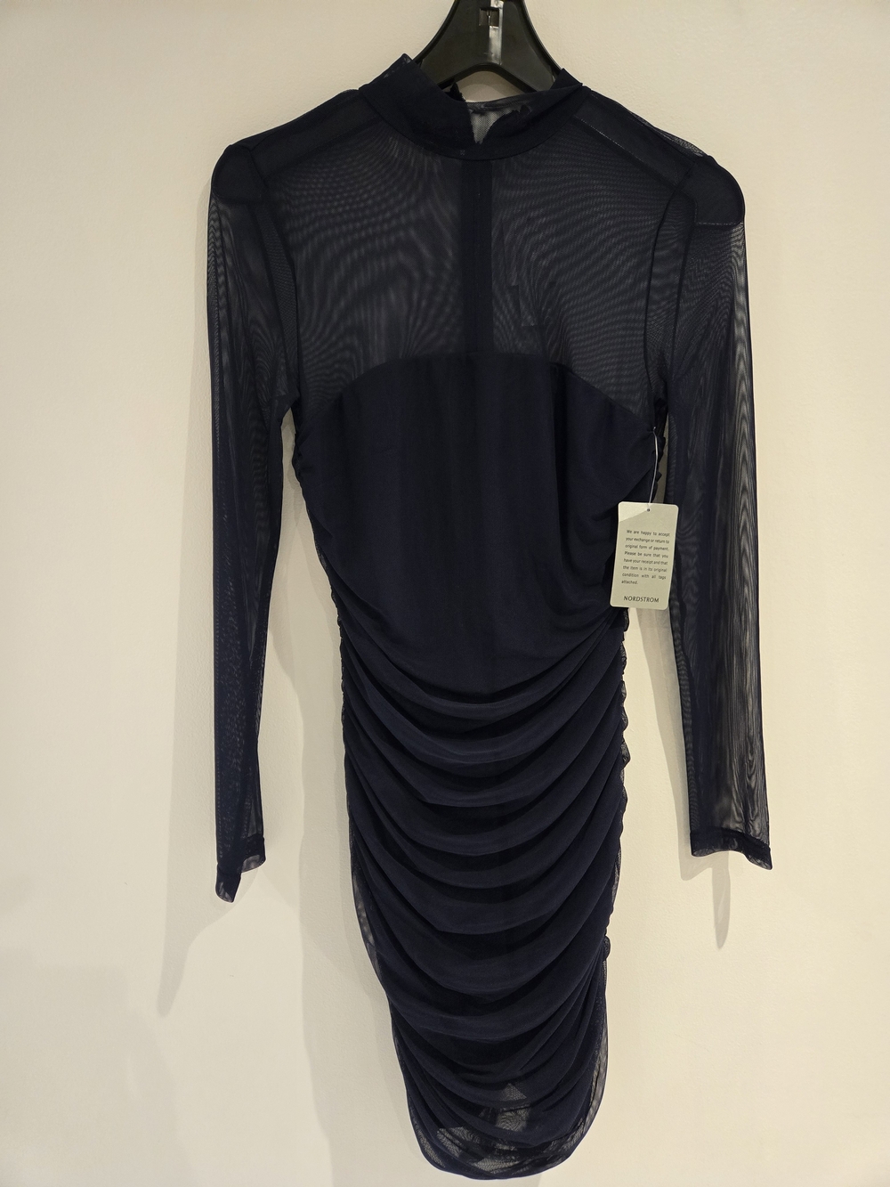 Love By Design Navy Sheer Long-Sleeve Ruched Bodycon Dress